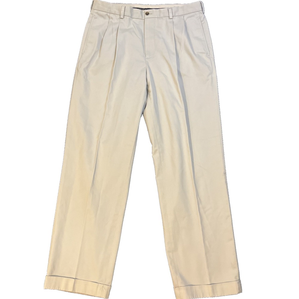 Brooks Brothers Elliot Advantage Chino Men 36x32 Beige Double Pleated Old Money